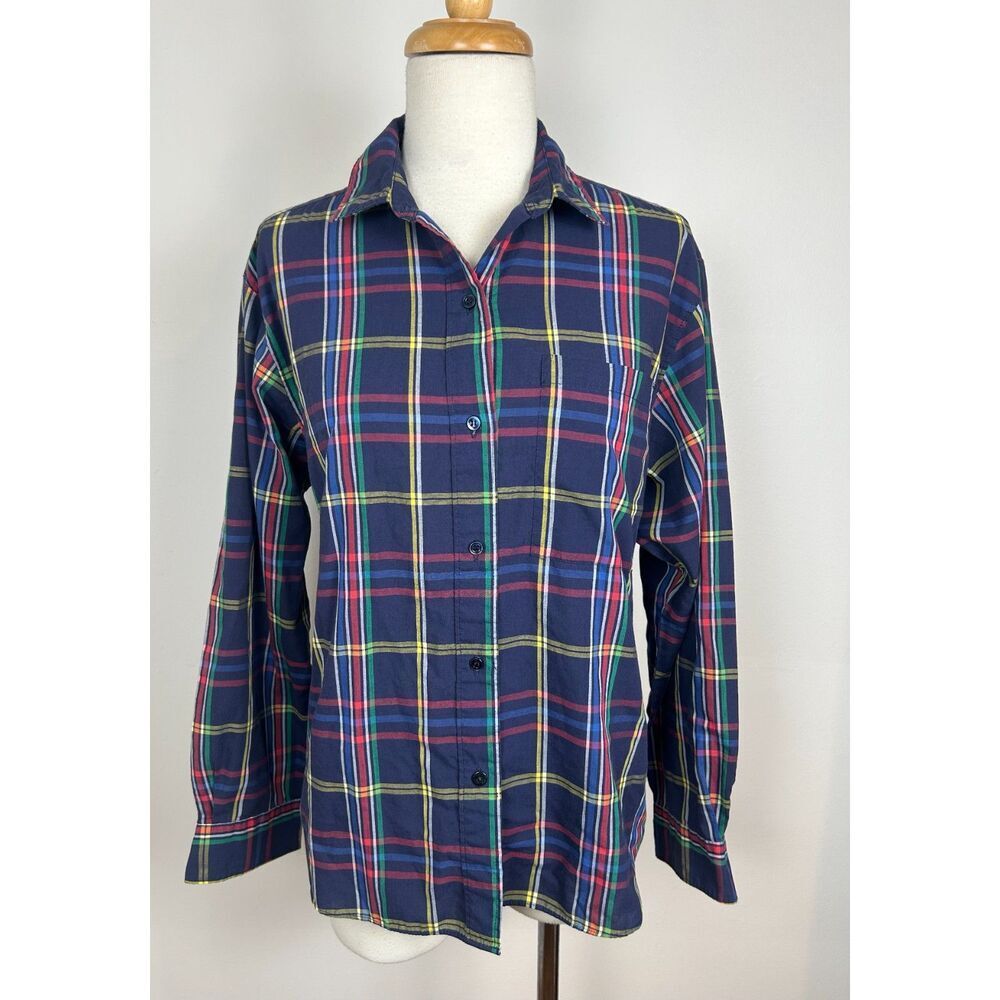 Diane Von Furstenberg Button Blouse Women M Vintage Plaid Cottagecore Preppy 90s